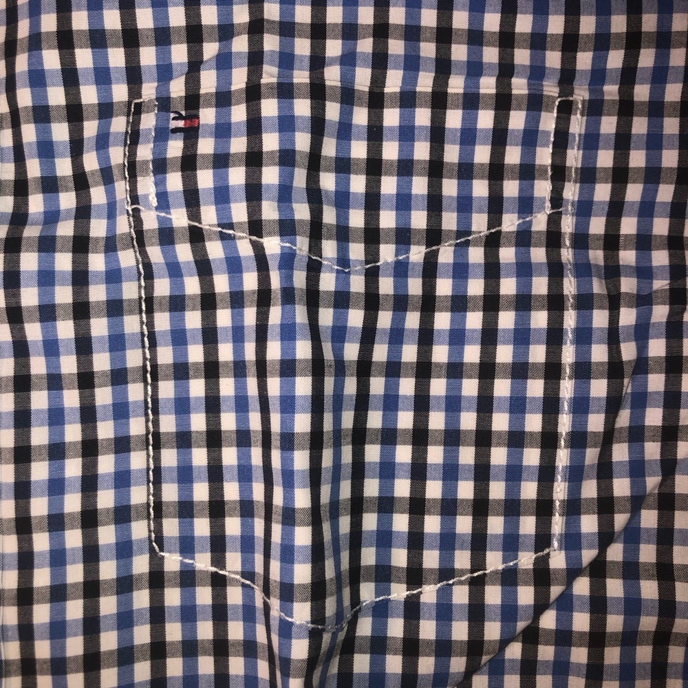 🤑SOLD🤑Tommy Hilfiger Mens Size Medium Button Down Black Blue Work Dress Shirt - Picture 3 of 15